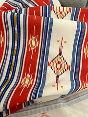 3Yd 45X109 Vtg Blue Orange Gold SW Southwestern Aztec Stripe Quilt Fabric Cotton