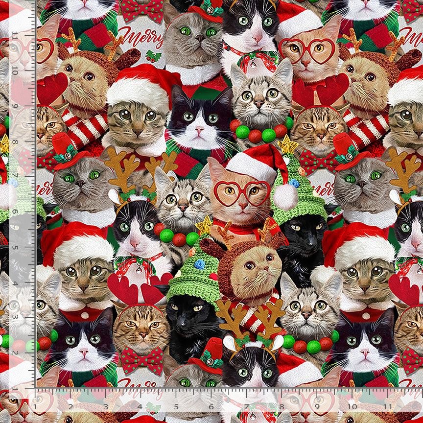 Christmas Fabric | Holiday Packed Costume Cats | Timeless Treasures YARD