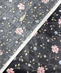Vintage Glazed Cotton Chintz Black Small Floral 5th Avenue Designs BT Half Y #22