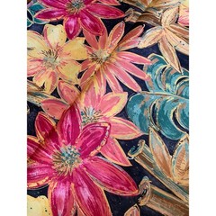 Tropical Floral Nylon Fabric Pink Yellow Monstera Leaf 5 1/2 Yards 61″ Wide