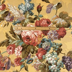 Vintage Portfolio Floral GOLDTONE Cotton Drapery Pillow Upholstery Fabric BTY
