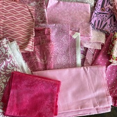 Lot Of Cotton Fabric, Shades Of Pink, Various patterns, 2 Lbs