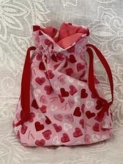 Handcrafted Lined Drawstring Fabric Gift Bag Red Pink Valentine Hearts 10×9
