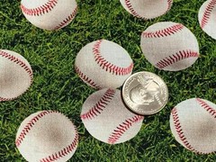 Fabric Baseball on Green grass on KAUFMAN Cotton 1/4 Yard 3347