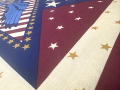 Patriotic United We Stand Red Tan Eagle Stars Stripes Fabric Panel 42″x23″ #69