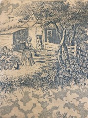 Woven In Time Toile Bark Cloth Fabric Teal Blue County Side 45’x116’ 3+ Yards