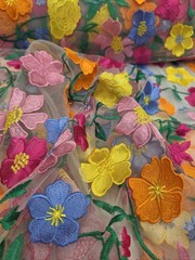 Lace Multicolor Embroidery 3d Pink Orange Floral Fabric By The Yard White Mesh