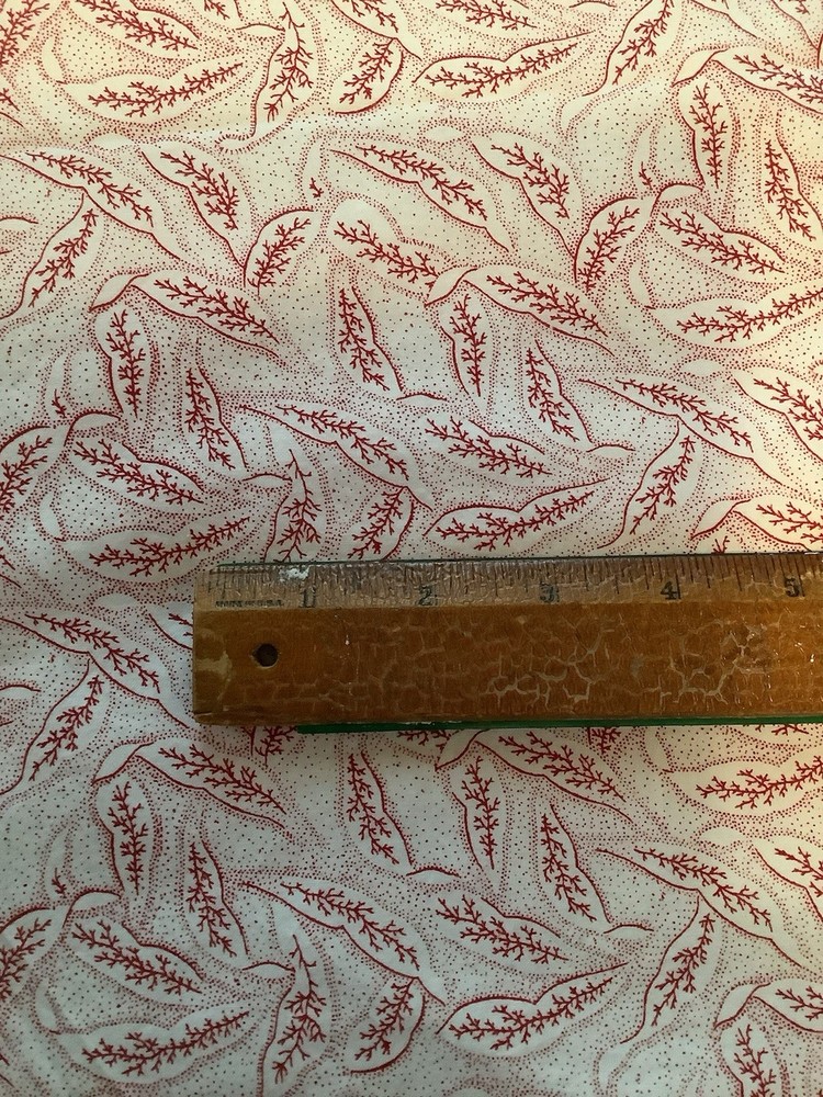 3 Yards + 30” Cotton Fabric White / Maroon Leaves W/ Strangled Veins & Dotting