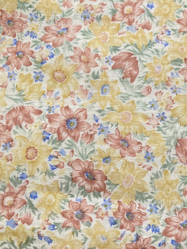 Muted Pastels Flowers Yellow Pinkish Blue on Cream 1.5Y Cotton Fabric ***As IS**
