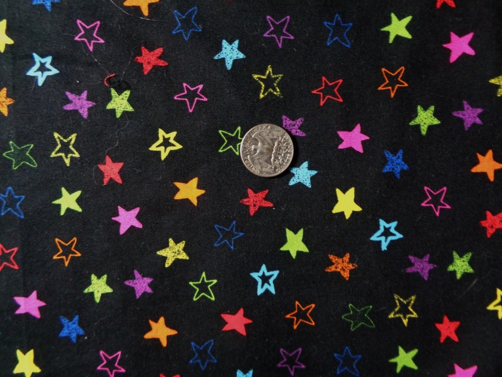 BLACK FABRIC WITH MULTI COLORED LITTLE STARS 36″ X 43.5″