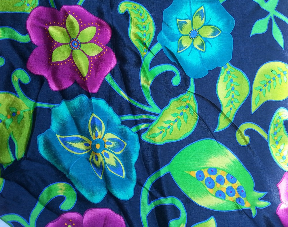 Navy Bohemian Flower Print Fabric by the Yard Rayon Acetate