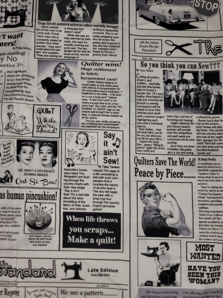 1/2 Yd Quilting News Newspaper Sewing Peace By Piece Cotton Patchwork Print