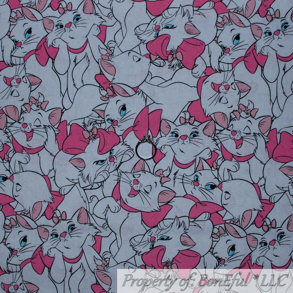 BonEful FABRIC FQ Cotton Quilt Pink White Kitty Cat Aristocat Disney Dress Girl