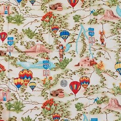 Vintage Timeless Treasures Hot Air Balloon Cotton Quilt Fabric Travel Route 66