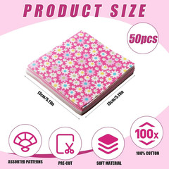 50PCS Floral Cotton Fabric Squares Random Style – Pre-Cut 5X5 Inch Pink Fabric Q