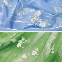 Flower Pear Blossoms Embroidery Chiffon Fabric Chinese Hanfu Sewing Costumes