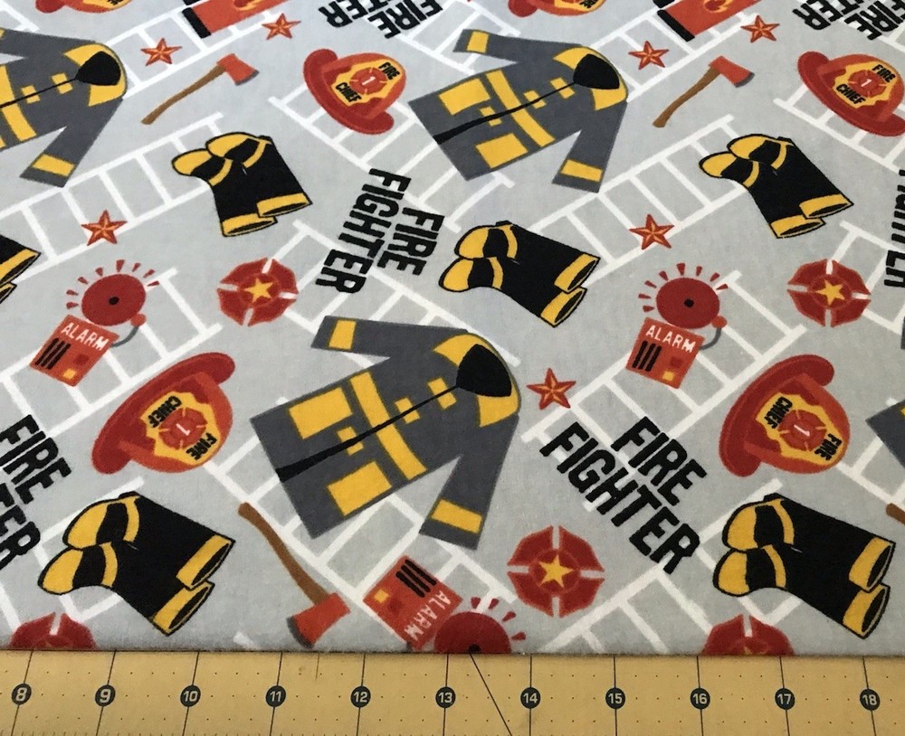 Fire Fighter on Gray 23” X 42” Flannel fabric #2294a