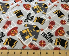 Fire Fighter on Gray 23” X 42” Flannel fabric #2294a