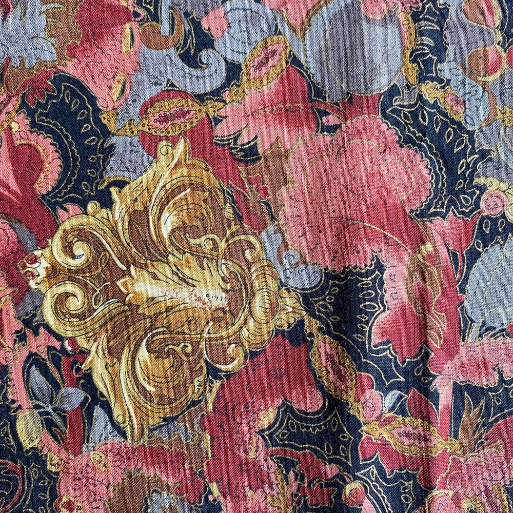 Vintage Floral Flourish Fabric Black Quilting Cotton 18×44