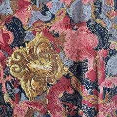 Vintage Floral Flourish Fabric Black Quilting Cotton 18×44