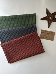 3 RED BLUE GREEN Double Windowpane Plaid Homespun Fat Quarters 100% Cotton