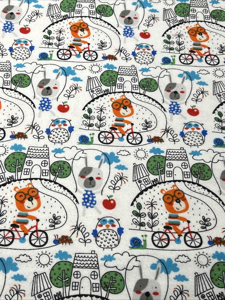 JoAnn Snuggle Flannel Fabric 1.8 Yards After School Bear Dog Owl Apple NEW