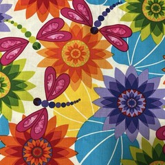 Calypso Bright Colorful Rainbow Geometric Flowers Dragonfly Ro Gregg 2 Yards