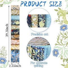 50Pcs William Morris Floral Jelly Fabric Strips Roll for Quilting Crafting Sp…