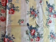 Floral Stripe Fabric 97” X 61” Yellow Cream Stripe Roses Flowers Defect Read