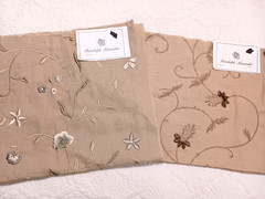Randolph Alexander Linen Blend Floral Embroidered Fabric Samples Tan Blue Brown