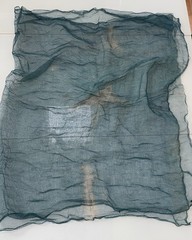 Antique Japanese Hand Spun Fine Hemp Kaya Mosquito Net Turquoise Seamless 70″