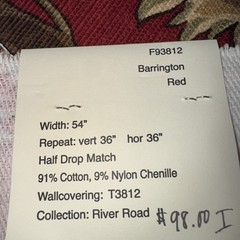 Thibaut Fabric 25” Sq. Barrington Red River Road F93812 Cotton Nylon Chenille