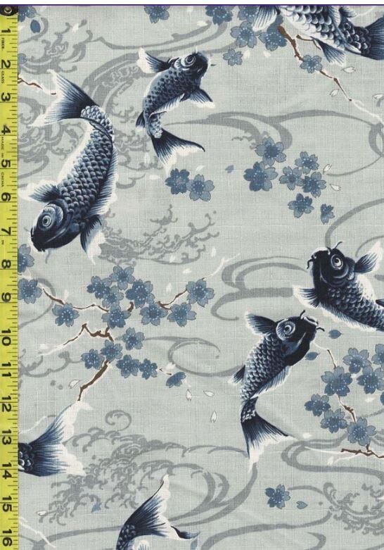 KOKKA – Koi, Cherry Blossoms & River Swirls – GA-49110-1B – Gray – By Half Yard