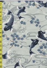 KOKKA – Koi, Cherry Blossoms & River Swirls – GA-49110-1B – Gray – By Half Yard