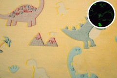 Peluche Minky stampate, brillando nel buio, Dinosauri su giallo 50 x 158 cm