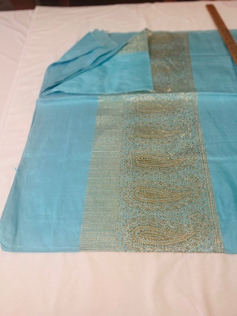 Turquoise Blue with Gold Vtg. Thai Silk Saree