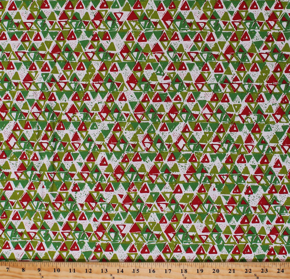 Lightweight Canvas Christmas Red Green Triangles on White Decor Fabric D791.05