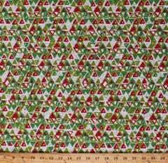 Lightweight Canvas Christmas Red Green Triangles on White Decor Fabric D791.05