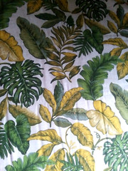 Green Yellow Beige Tropical Fabric~Polyester Rayon Linen~2.5 Yards x 57″ Wide