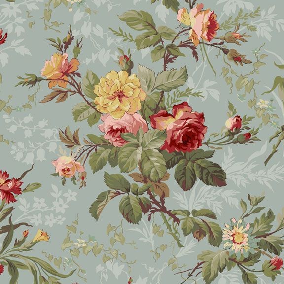 MARCUS FABRICS – Kathleen’s Story by Christine Schulte – Medium Floral – Blue