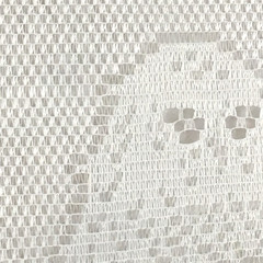 Fabric lace panel square – Owl on Branch – white sewing craft Vintage