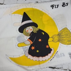 Vintage Fly By Night Witch Halloween Throw Pillow Making Fabric Enough For 2