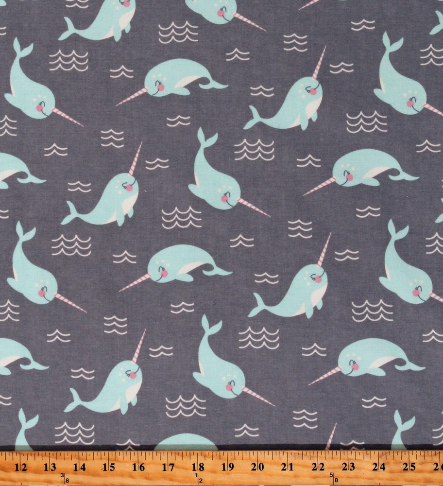 Flannel Narwhals Whales Ocean Animals Nautical Cotton Flannel Fabric BTY D282.29