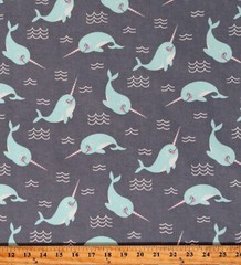 Flannel Narwhals Whales Ocean Animals Nautical Cotton Flannel Fabric BTY D282.29