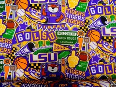 LSU “TIGERS” DOODLE DESIGN BRAND NEW 1/2 YARD 100% COTTON