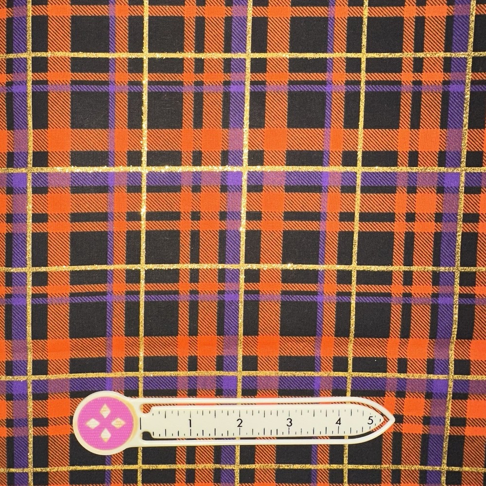Autumn/Halloween Plaid Fabric: Purple Orange Black Gold HALF YARD or YARD