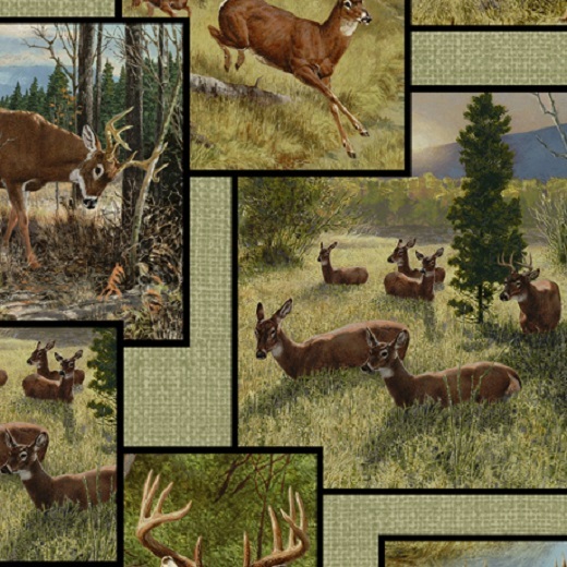 Quilting Treasures Realistic Whitetail Deer Bucks ~ 100% Cotton Quilt Fabric BTY