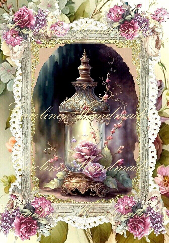 Shabby Chic Lantern Purple Roses Designer Cotton Fabric Quilt Block Multi-size