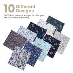 10 PCS Blue Floral 18×20 inch Cotton Fabric Fat Quarters for Crafts Sewing