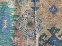 UPHOLSTERY FABRIC~Woven Tapestry~SOUTHWEST~Native Design~TAN BLUE GREEN~Tile Art